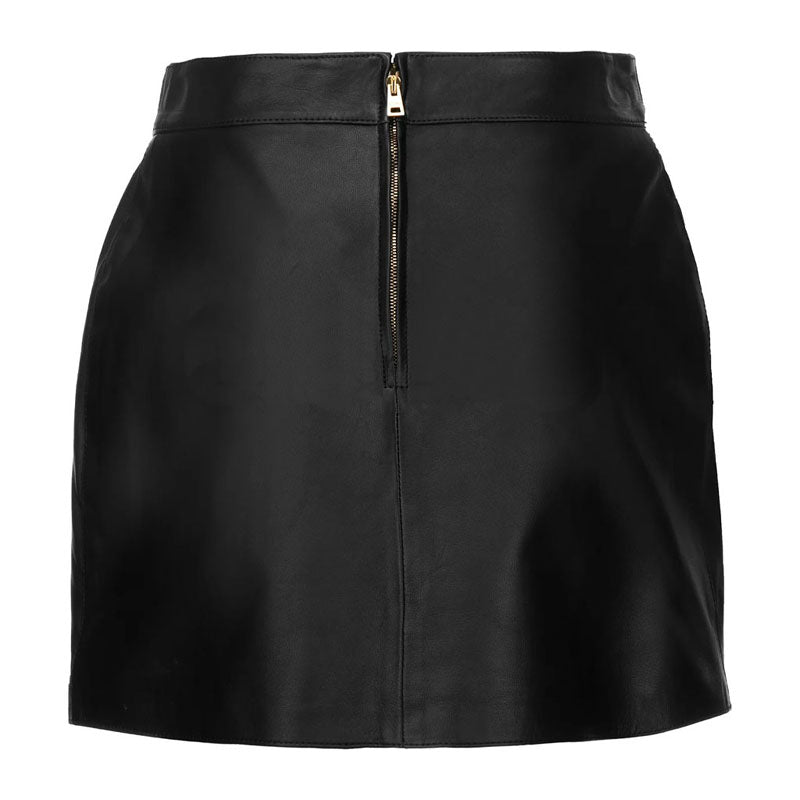 Black Eyelet High Waist Detailed Women Mini Leather Skirt