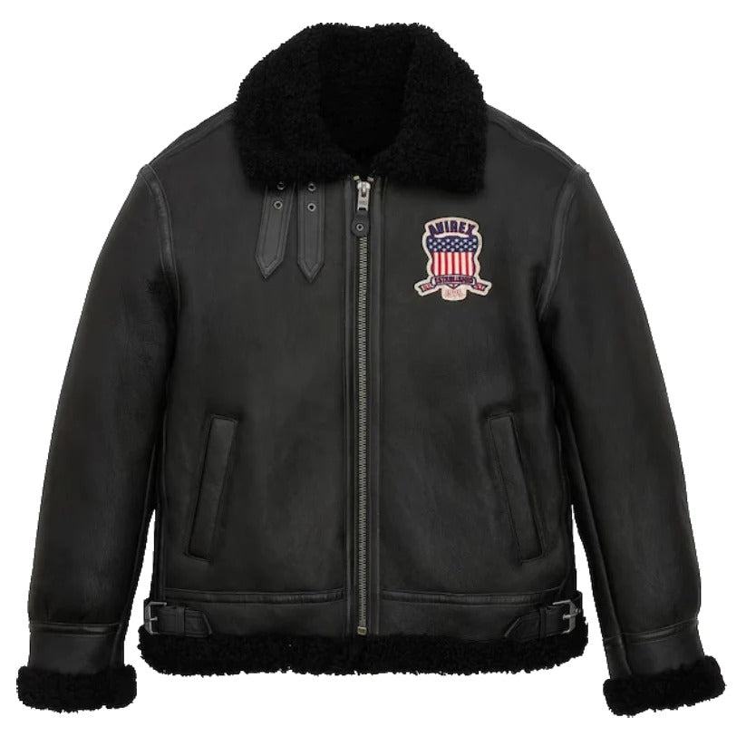 Black Icon B3 Shearling Leather Jacket - Black Shearling Jacket