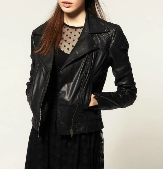 Black Leather Moto Jacket for Women