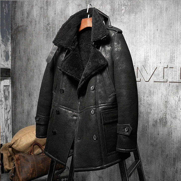 Black Men's Shearling Leather Coat