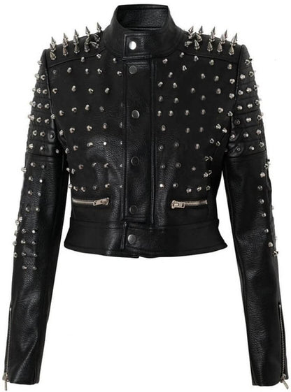 Black Rock You My Love Studded Biker Leather Jacket