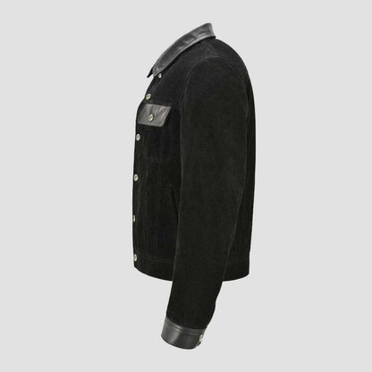 Black Suede Leather Trucker Jacket for Men