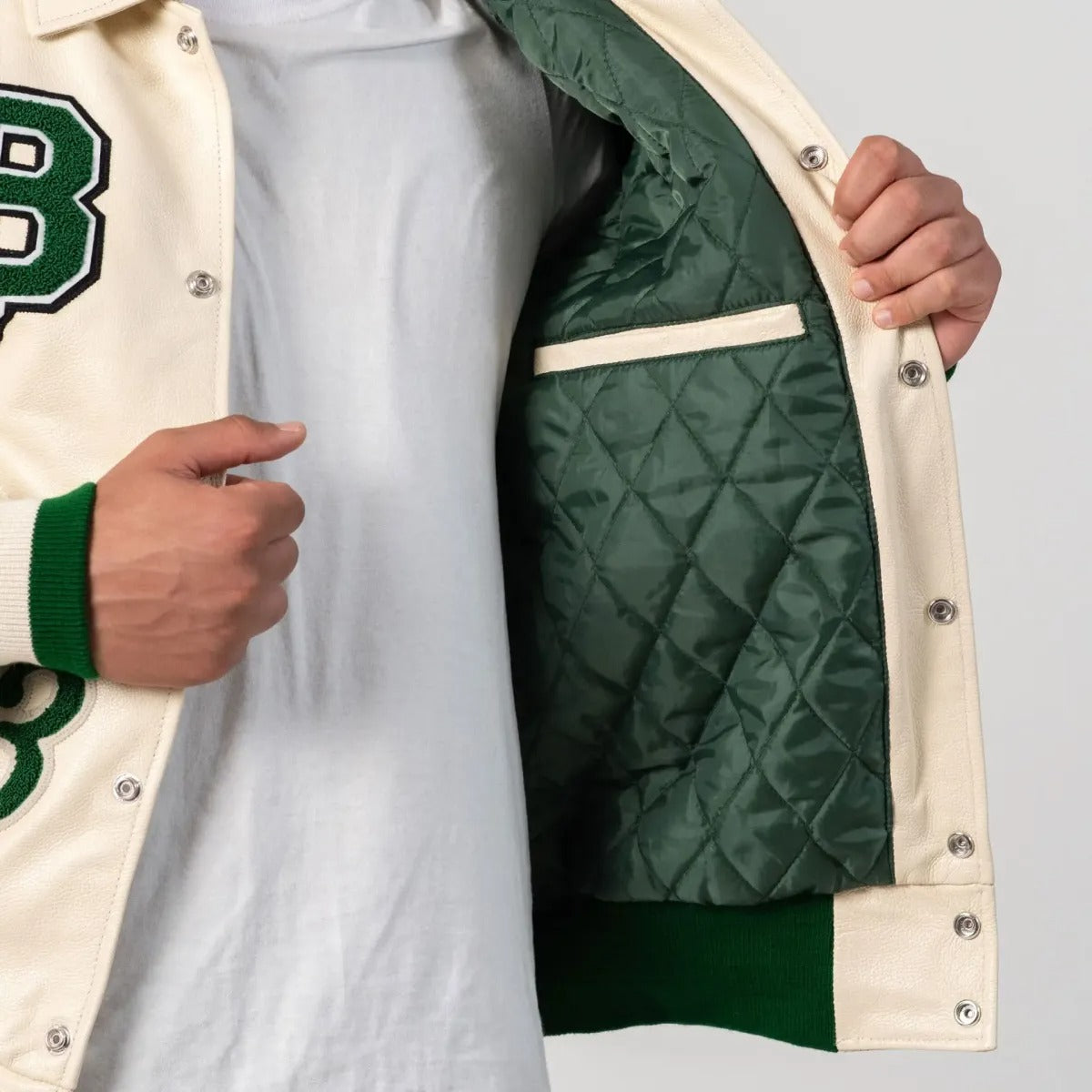 Boston Limited Edition Off White Varsity Jacket