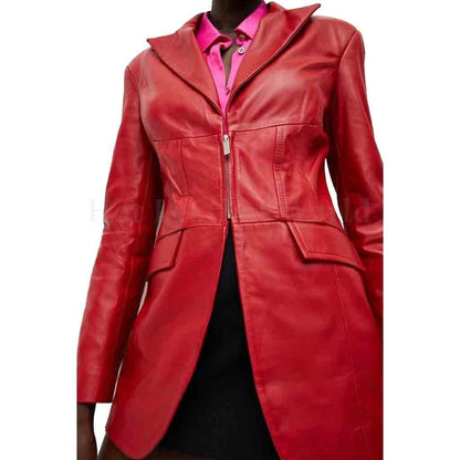 Bright Red Corset Style Women Leather Blazer