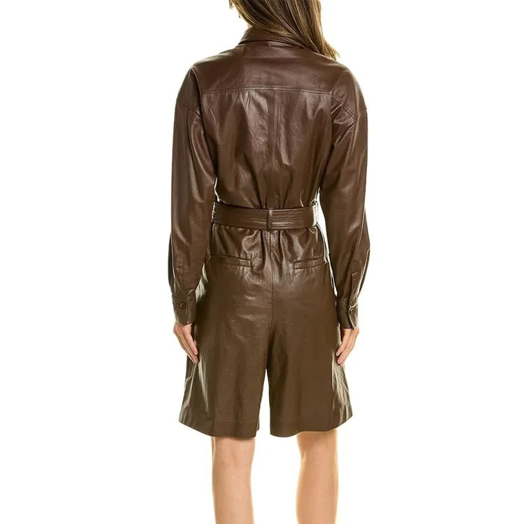 Brown Leather Romper for Women - Best Leather Romper Online