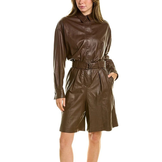 Brown Leather Romper for Women