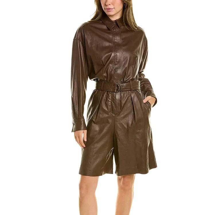 Brown Leather Romper for Women - Best Leather Romper Online