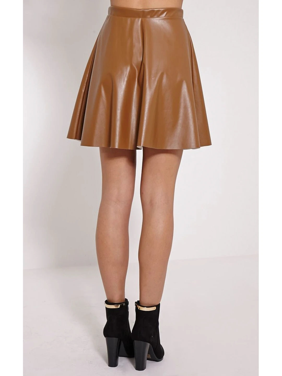 Brown Leather Skater Skirt for Women