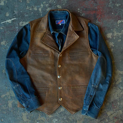 Brown Sheepskin Leather Cowboy Vest for Men