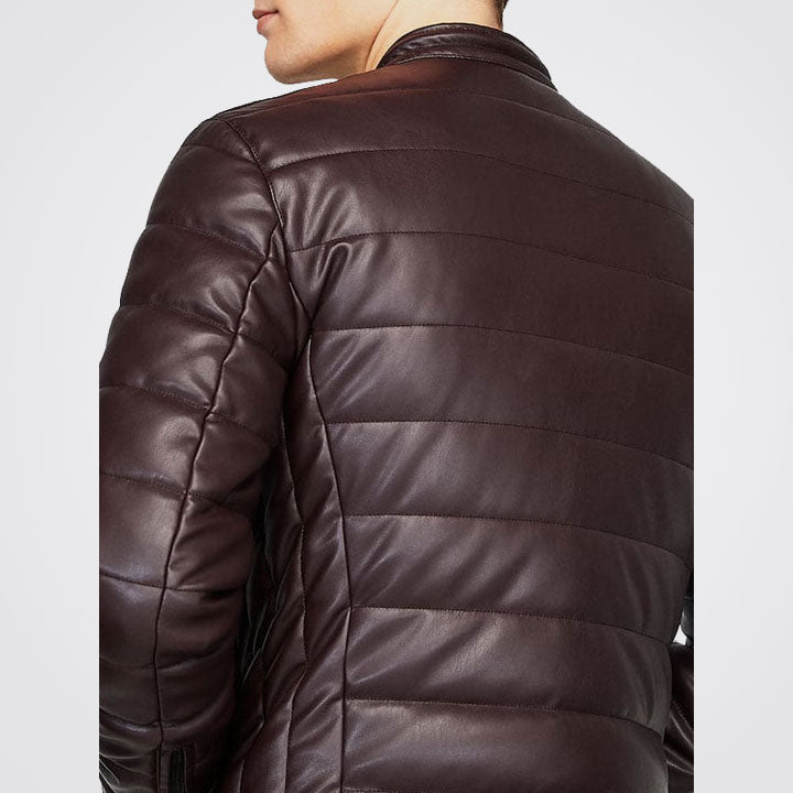 Brown Puffer Style Mens Leather Jacket