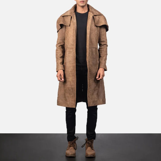 Brown Sheepskin Leather Duster Coat