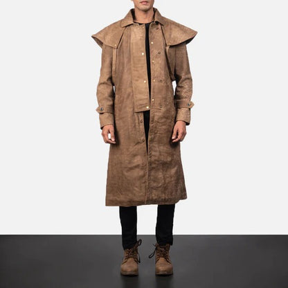 Brown Duster Coat for Men - Leather Trench Coat - Leather Dusters