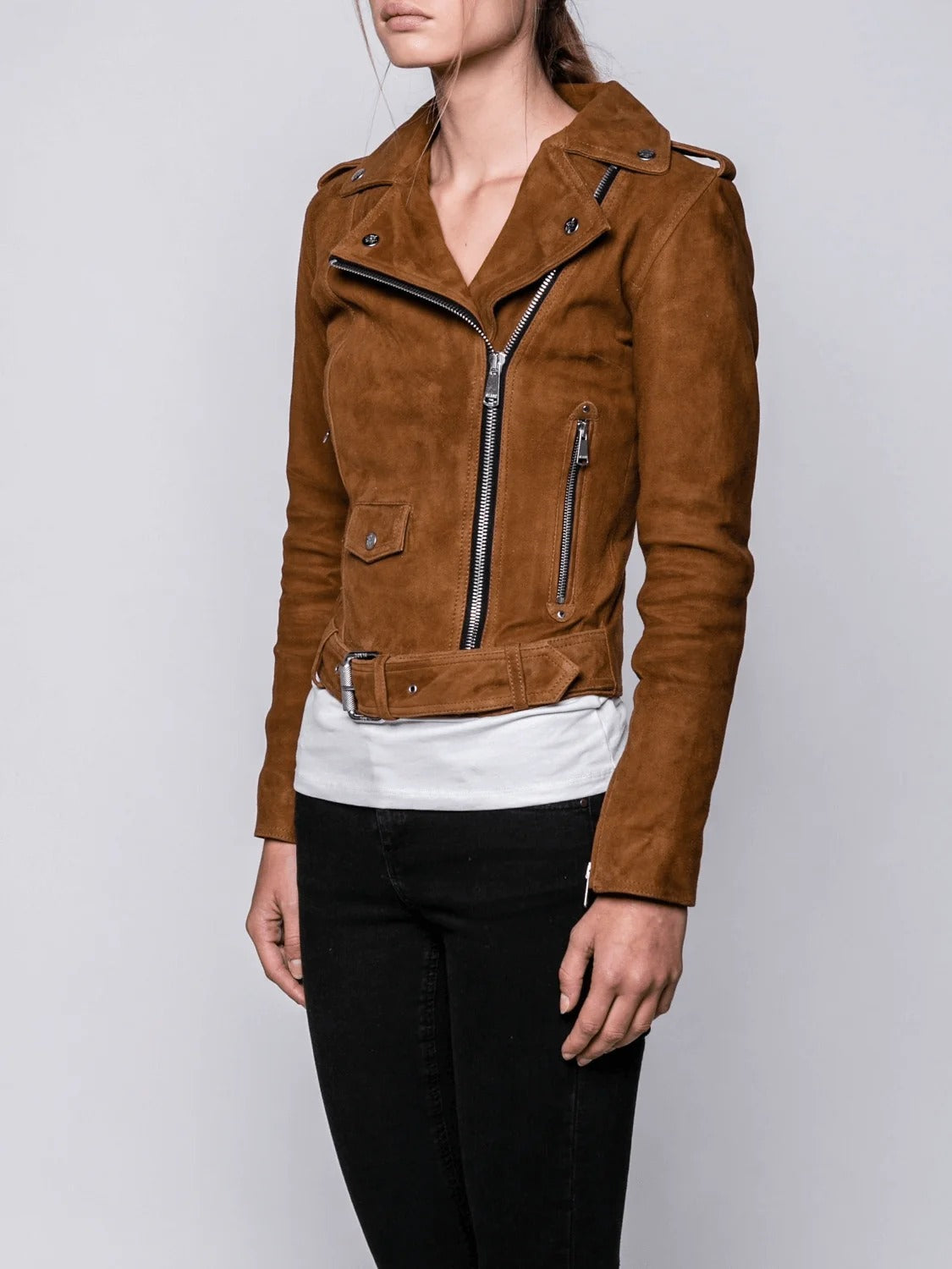 Brown Suede Moto Jacket for Women