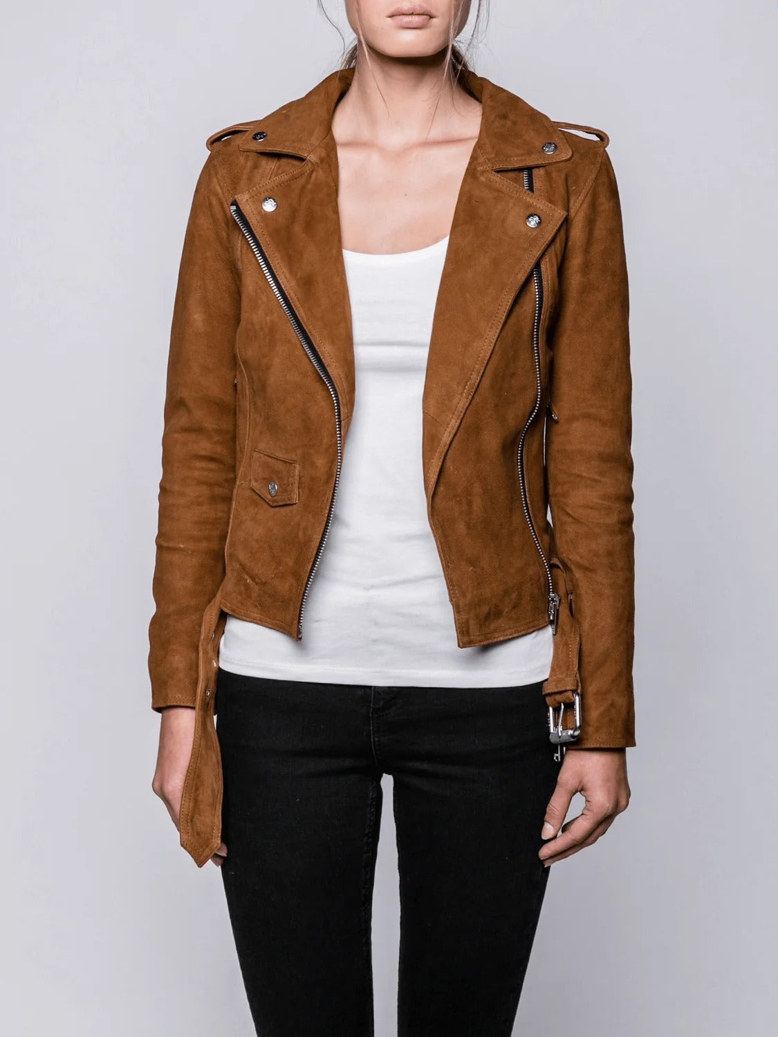 Brown Suede Moto Jacket for Women