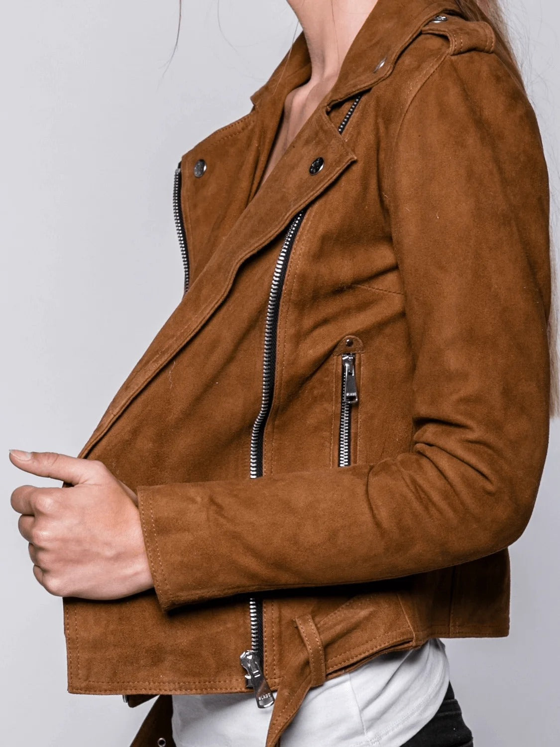 Brown Suede Moto Jacket for Women