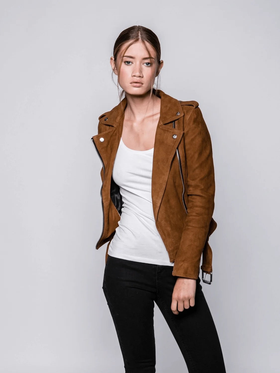 Brown Suede Moto Jacket for Women