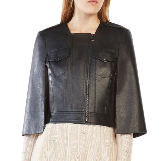 Cape Sleeves Leather Jacket Women