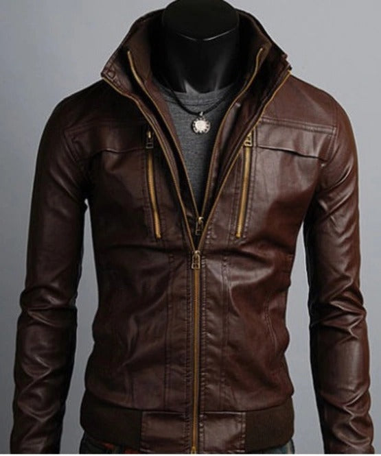 Casual Slim Fit Men's Biker Leather Jacket