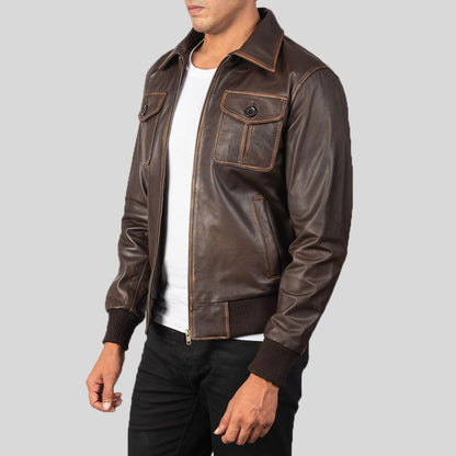 Classic Brown Bomber Leather Jacket for Men