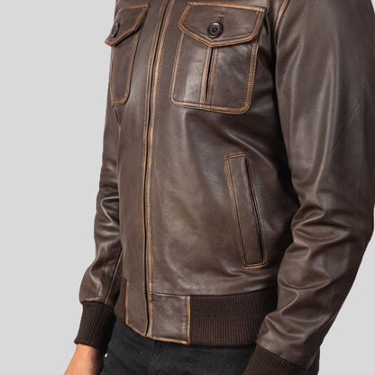 Classic Brown Bomber Leather Jacket for Men