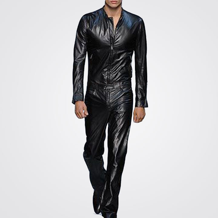 Men's Black Leather Runaway Jumpsuit - Black Jumpsuit