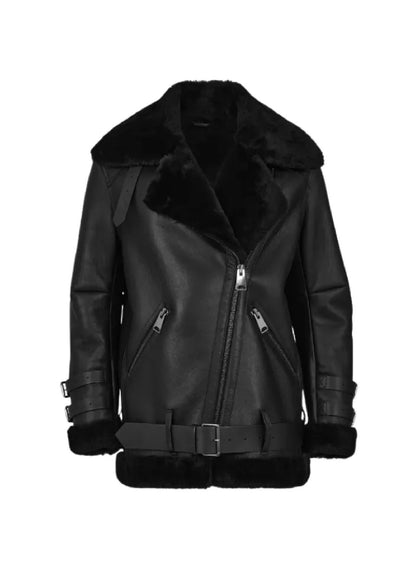 Dakota Johnson Sheepskin Shearling Biker Jacket