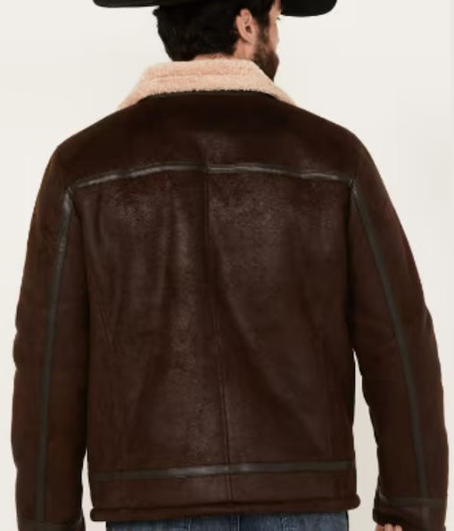 Dark Brown Suede Shearling Jacket for Men - Suede Jacket