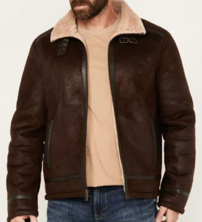 Dark Brown Suede Shearling Jacket for Men - Suede Jacket