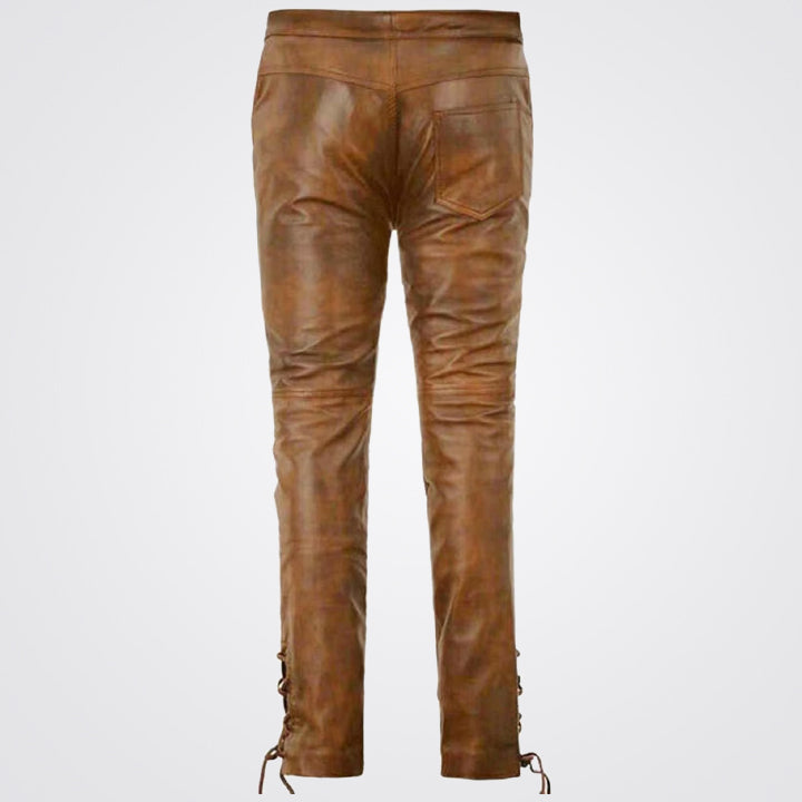 Distressed Brown Waxed Unisex Genuine Leather Pant