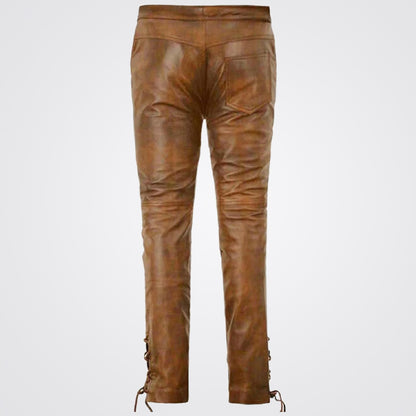 Distressed Brown Waxed Unisex Genuine Leather Pant