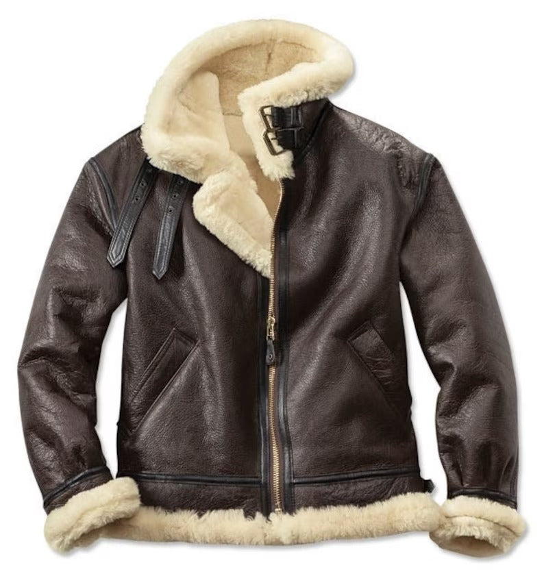 Fallout 4 Men's Brown Shearling Leather Jacket - Fur Jacket