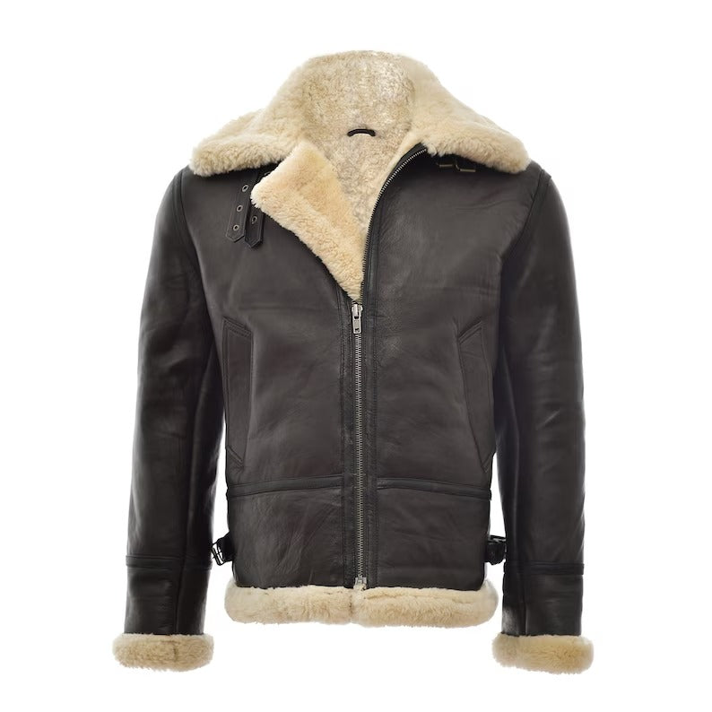 Fallout 4 Men's Brown Shearling Leather Jacket - Fur Jacket