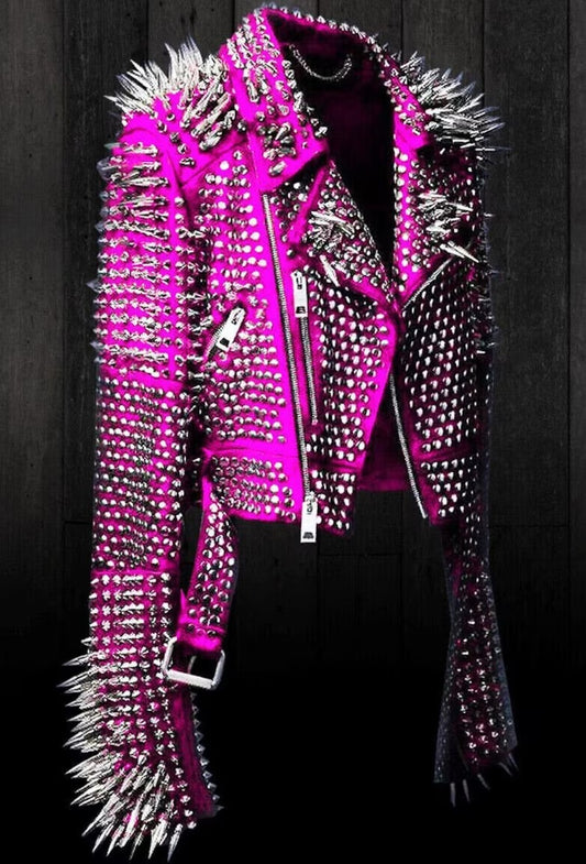 Full Purple Punk Silver Spiked Jacket