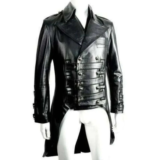 Genuine Black Leather Tail Coat