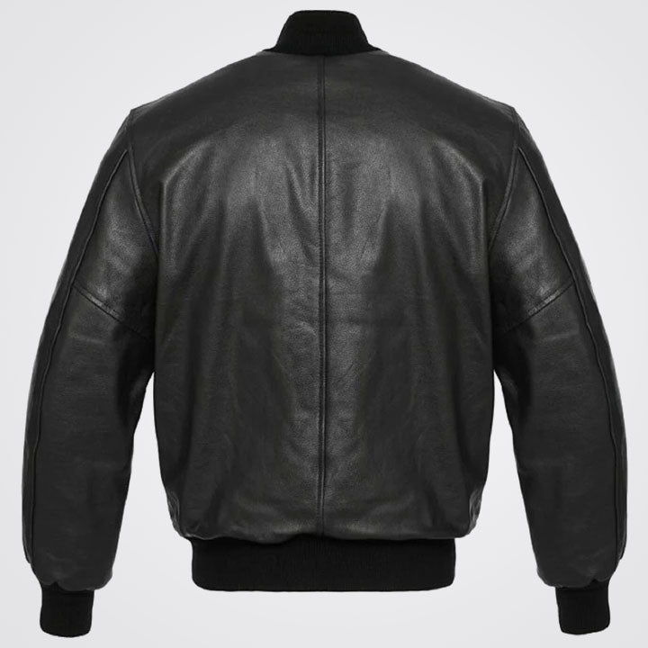 Men's Real Lambskin Black Leather Bomber Jacket