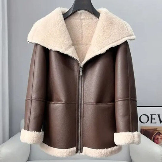 Women Brown B3 Bomber Aviator Flying Pilot Shearling Biker Jacket