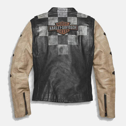 Harley-Davidson Black Checkered Cowhide Leather Motorcycle Jacket