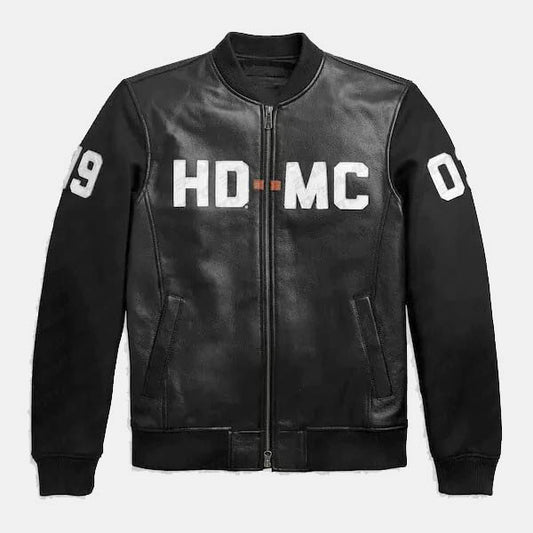 Harley Davidson HD MC Mixed Media Bomber Leather Jacket
