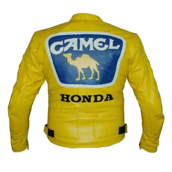 Honda Camel Racing Motorcycle Yellow Leather Jacket