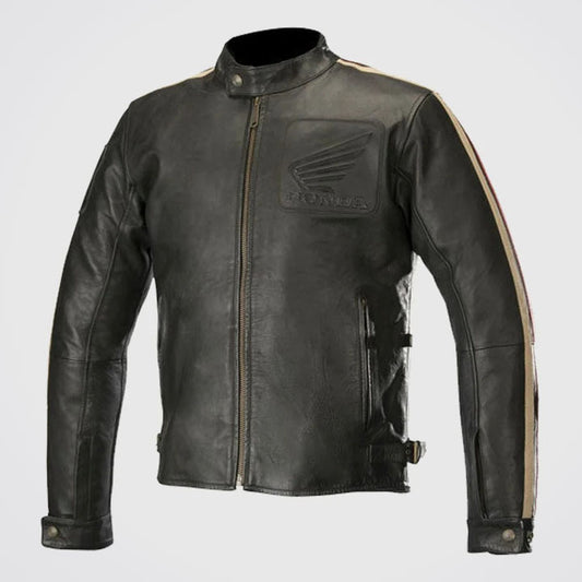 Mens Honda Motorcycle Biker Retro Vintage Genuine Leather Jacket