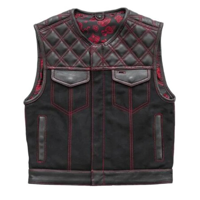 Hunt Club Double Diamond Quilted Cowhide Leather Motorcycle Vest