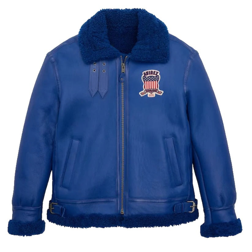 Icon Blue B3 Shearling Leather Jacket for Men - Bomber Jacket
