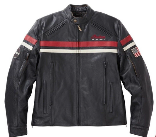 Indian Motorcycle Freeway Jacket - Black & Red Leather Jacket