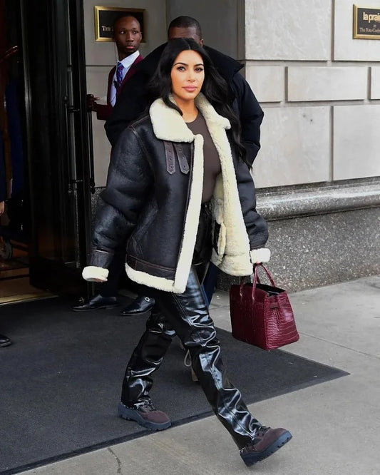 Kim Kardashian Classic B3 Sheepskin Shearling Bomber Jacket