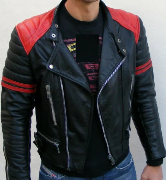 Men Black And Red Leather Jacket