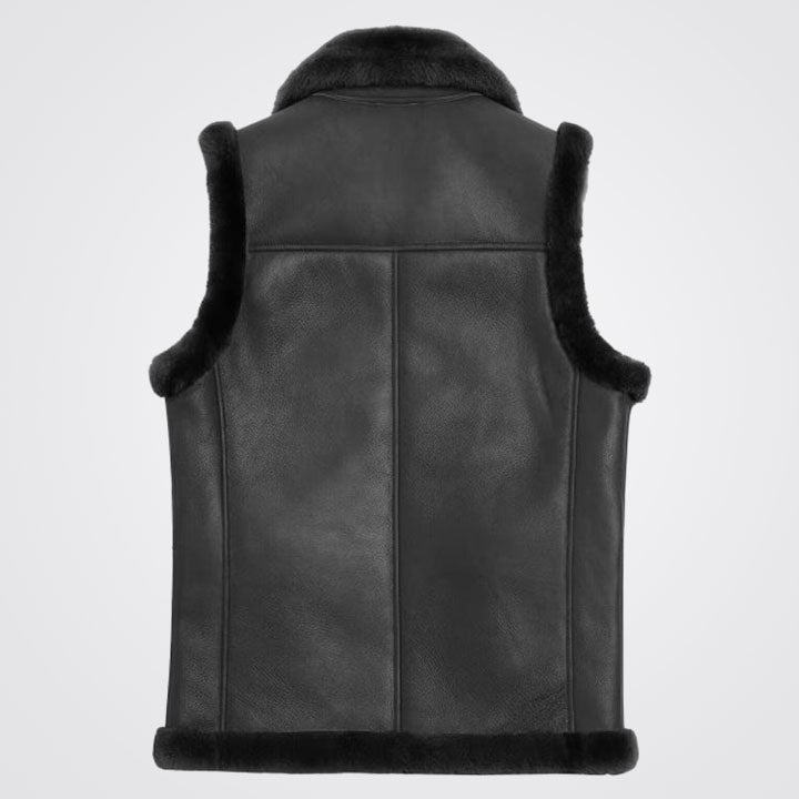 Men Black Genuine Sheepskin Shearling Leather Vest