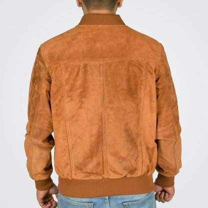 Men Brown Genuine Suede Leather Bomber Jacket