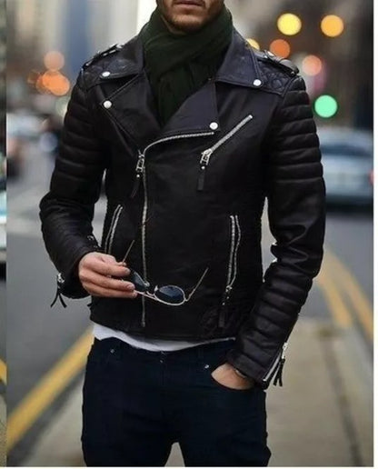 Men Fashion Black Leather Motorcycle Jacket