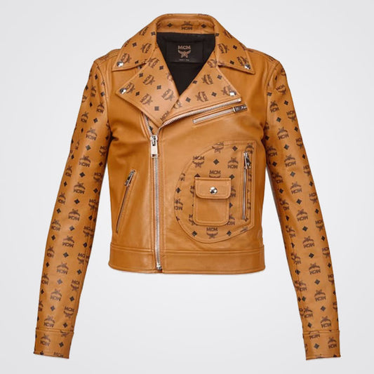 Men Mustard Genuine Leather MCM Motorcycle Jacket