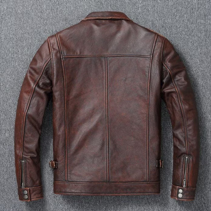 Vintage Brown Genuine Leather Street Biker Fashion Jacket